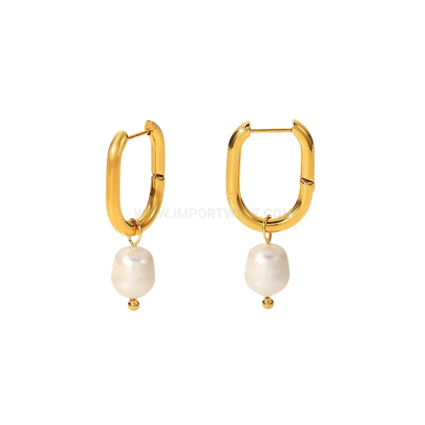 Designer Minimalist Imitation Pearl Titanium Steel Hoop Earrings