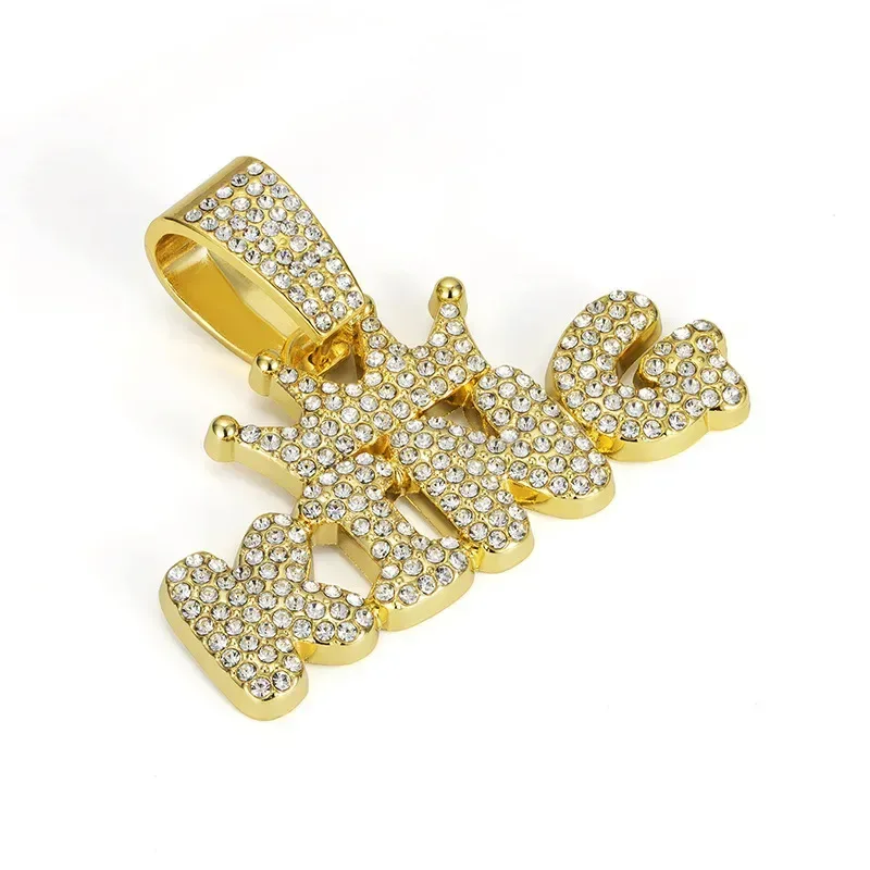 Iced Out Alloy King Crown Hip Hop Pendant with Large Bail