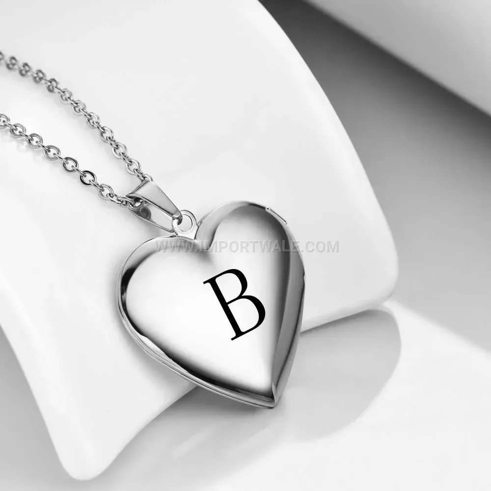 Openable Heart Locket Stainless Steel Initial Letter Pendant Necklace