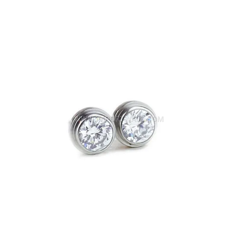 Solitaire Zircon Stainless Steel Stud Earrings 6mm