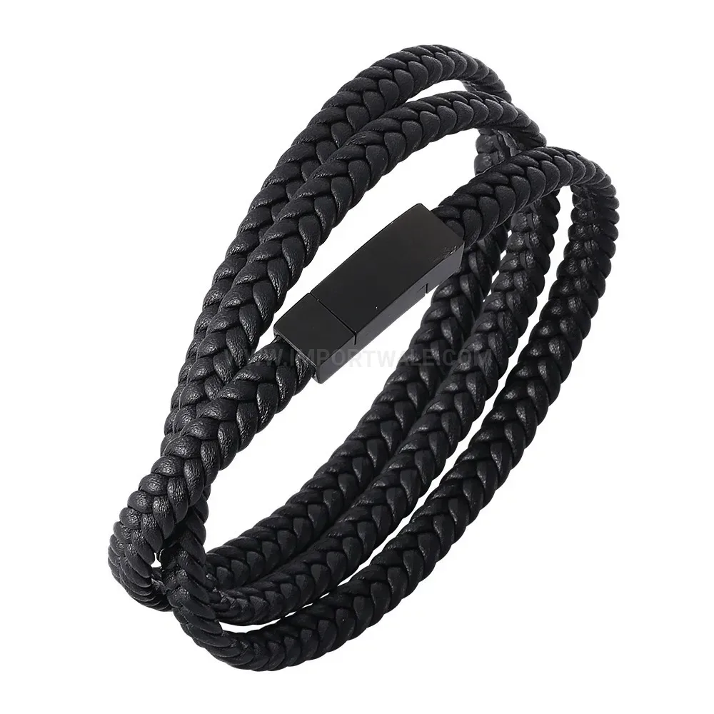 Multi Strand Leather Wrap Bracelet with Stainless Steel Accents