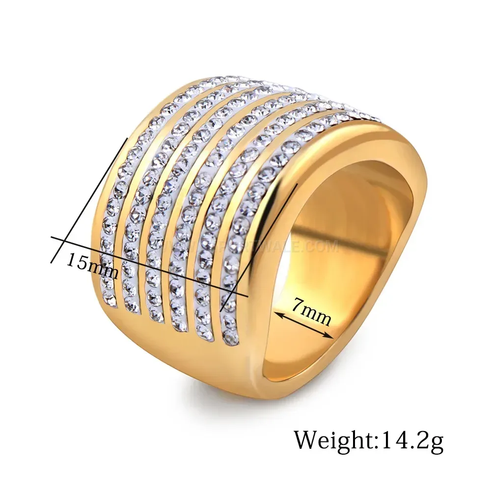Gold Plated Vintage Six Row Crystal Stainless Steel Ring