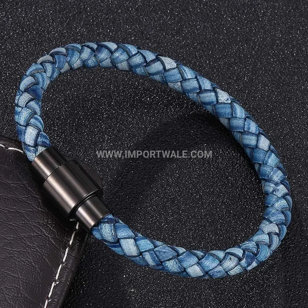 Vintage Electroplated Stainless Steel Leather Men Bracelet