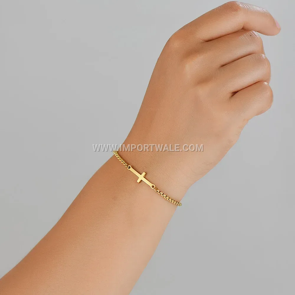 Adjustable Stainless Steel Cross Charm Chain Bracelet