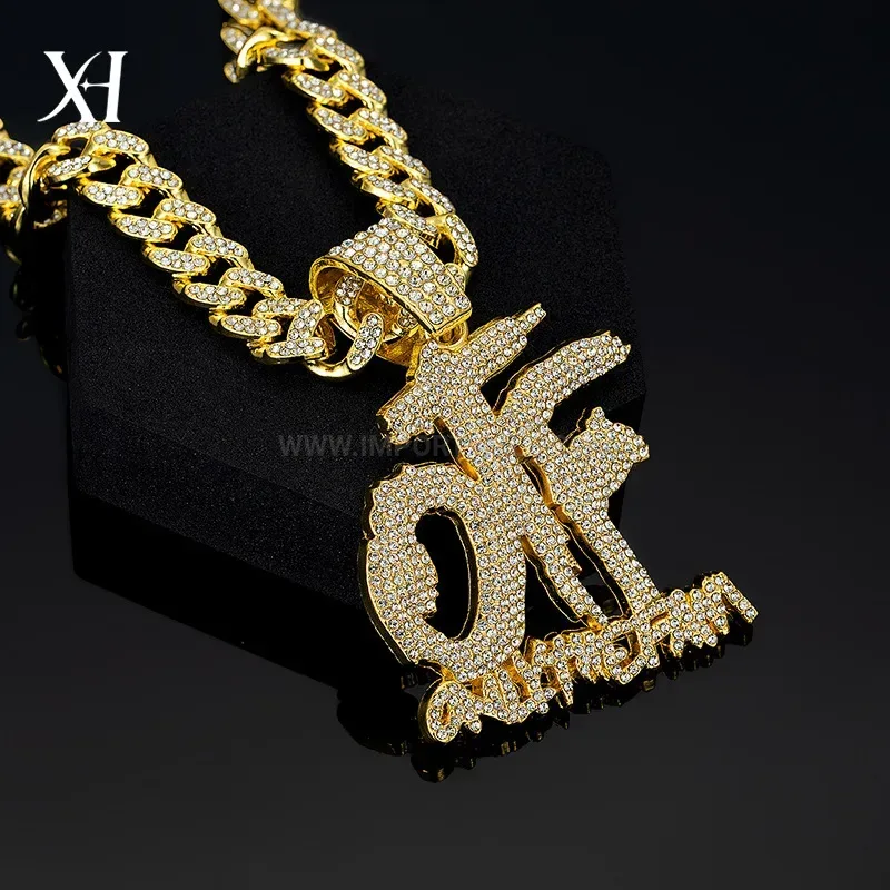 Iced Out OTF Letter Pendant Alloy Cuban Necklace
