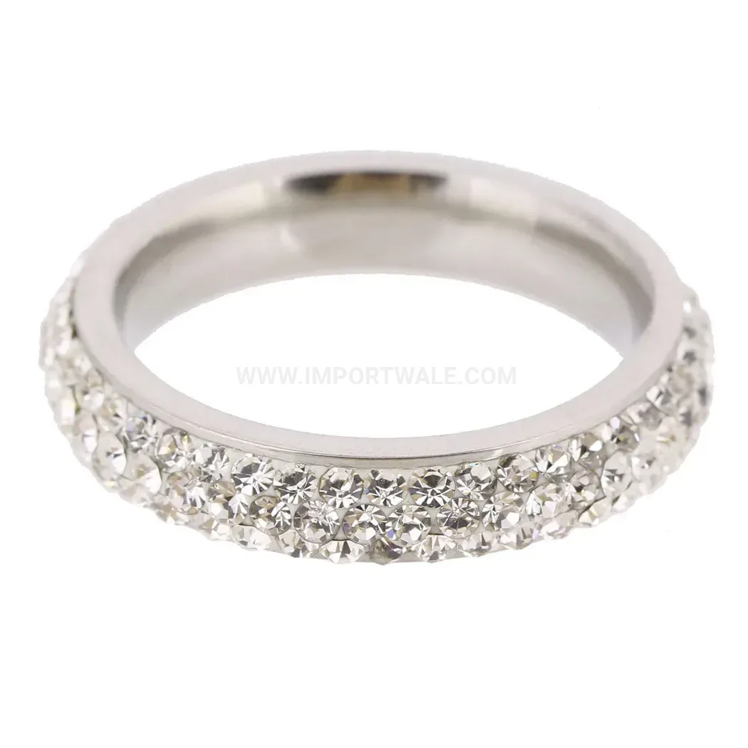 Rhinestone Embedded Curved Stainless Steel Band Ring