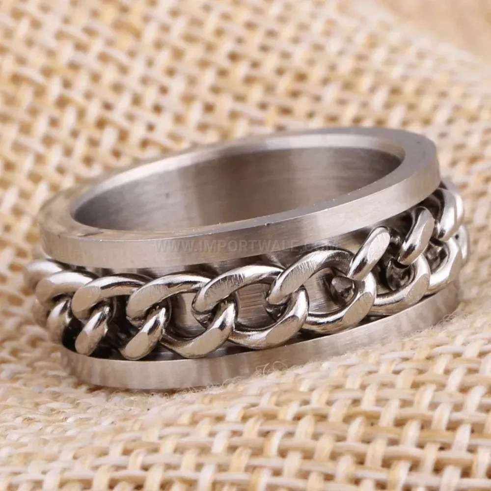 Trendy Distressed Chain Link Stainless Steel Band Ring