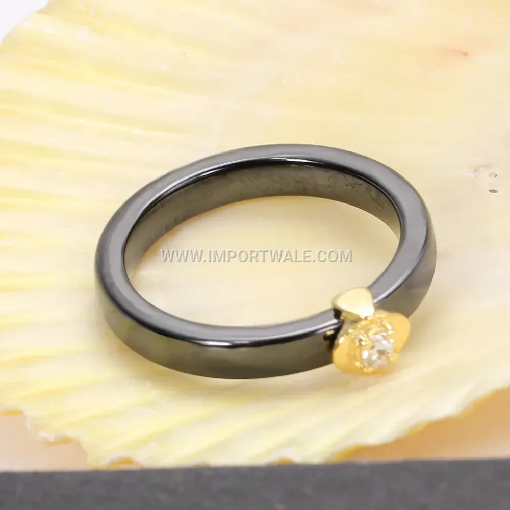 Cubic Zirconia Embedded Ceramic Gold Trimmed Ring