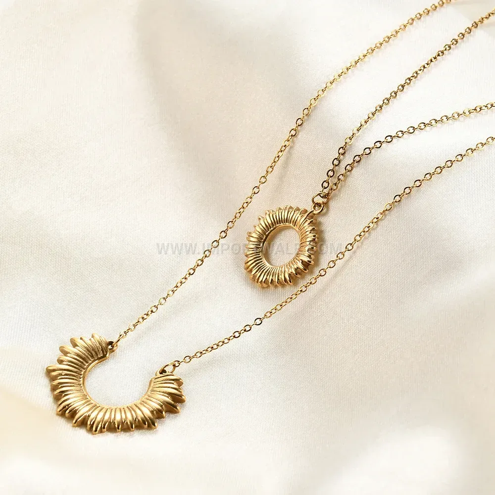 Layered 304 Stainless Steel Sun Moon Pendant Choker Necklace