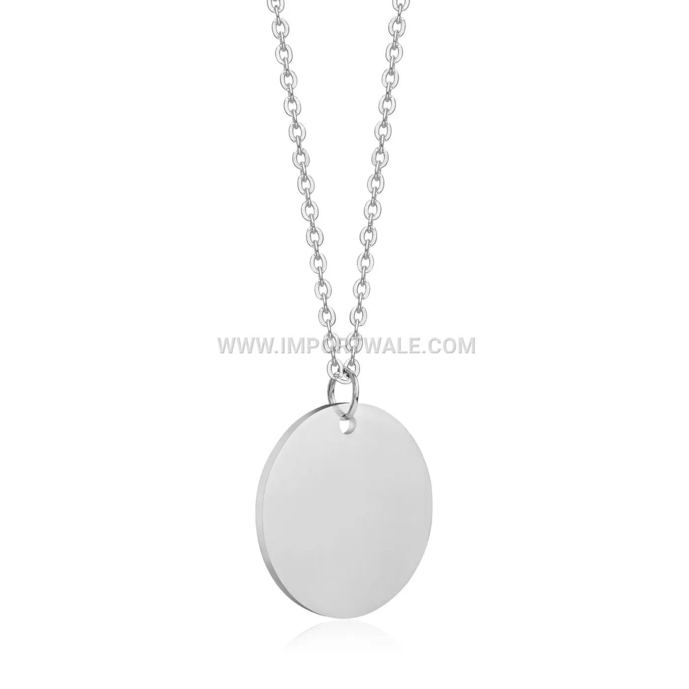 Polished Stainless Steel Round Disc Pendant Necklace