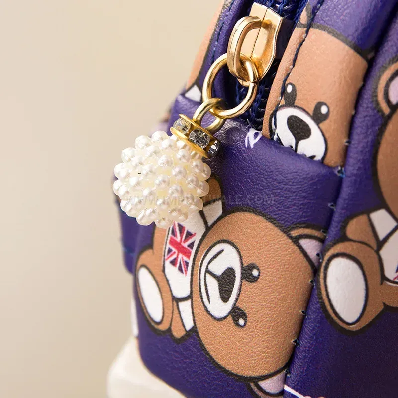 Premium Cute Cartoon Bear Backpack Mini PU Leather Keychain Pouch