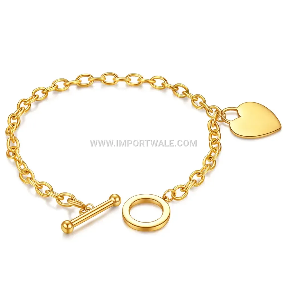 Engravable Heart Charm Stainless Steel OT Toggle Bracelet