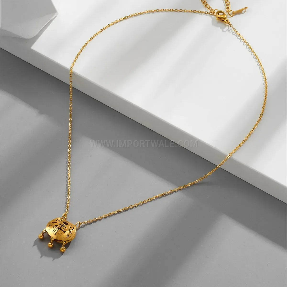 Chic Gold Plated Titanium Steel Lock Pendant Cable Chain Necklace