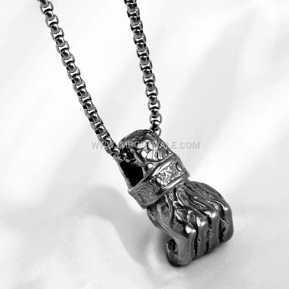Vintage Style Stainless Steel Fist Pendant Statement Necklace