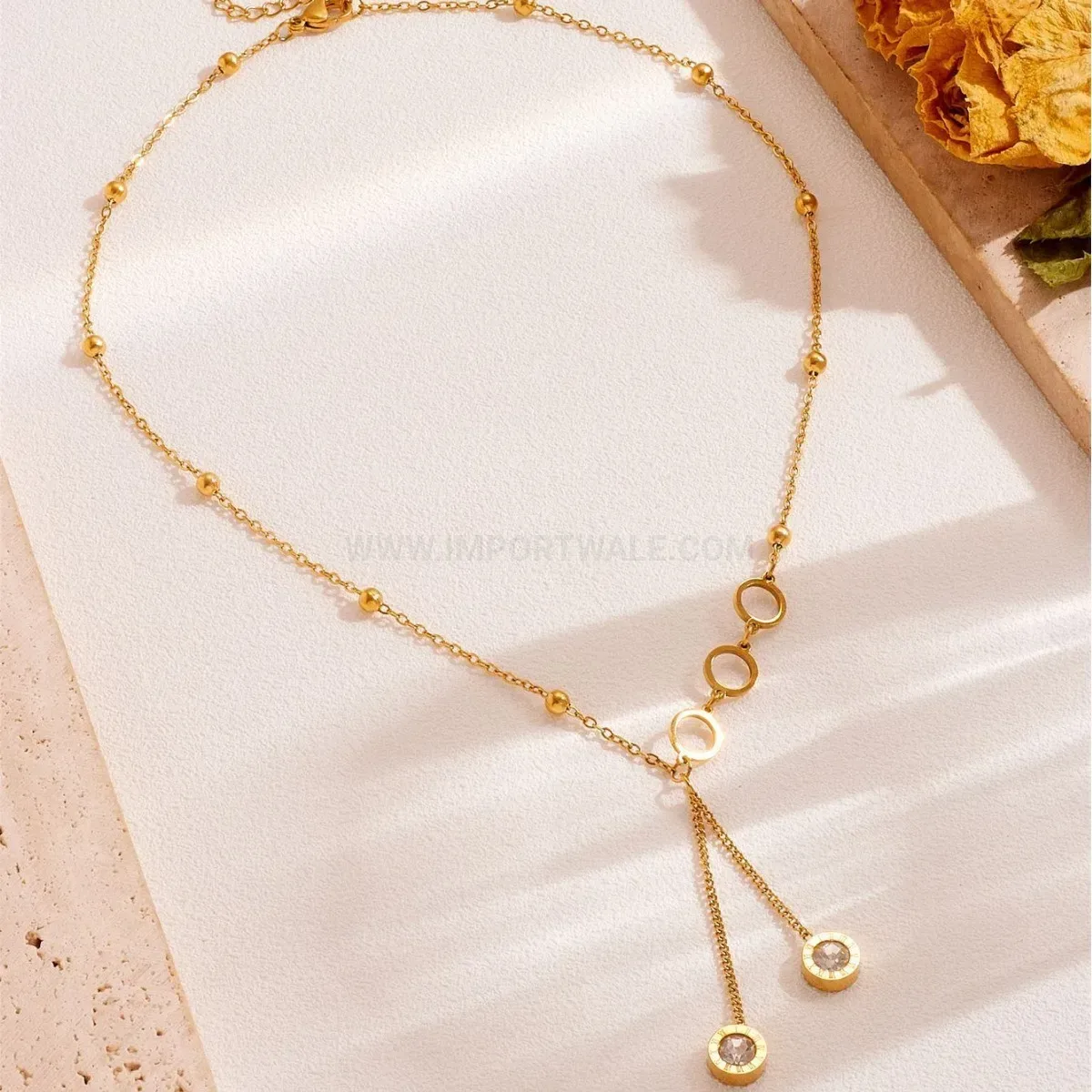 Modern Hollow Round Roman Medallion Zircon Tassel Necklace