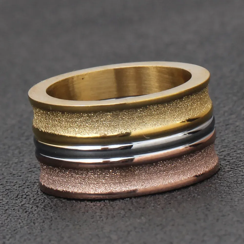 Premium Gold Plated Wide Frosted Stainless Steel Band Ring