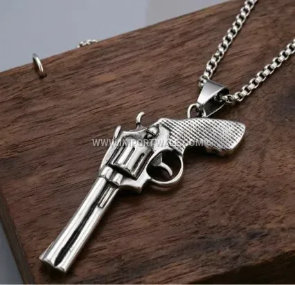 Revolver Motif Stainless Steel Dog Tag Pendant
