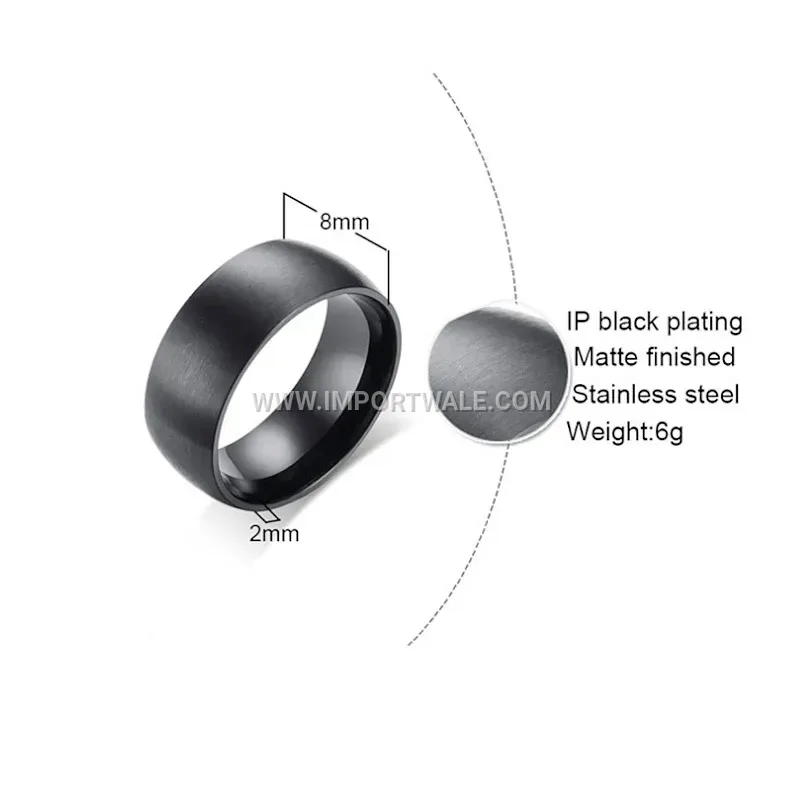 Matte Brushed Stainless Steel 8mm Arc Band Ring