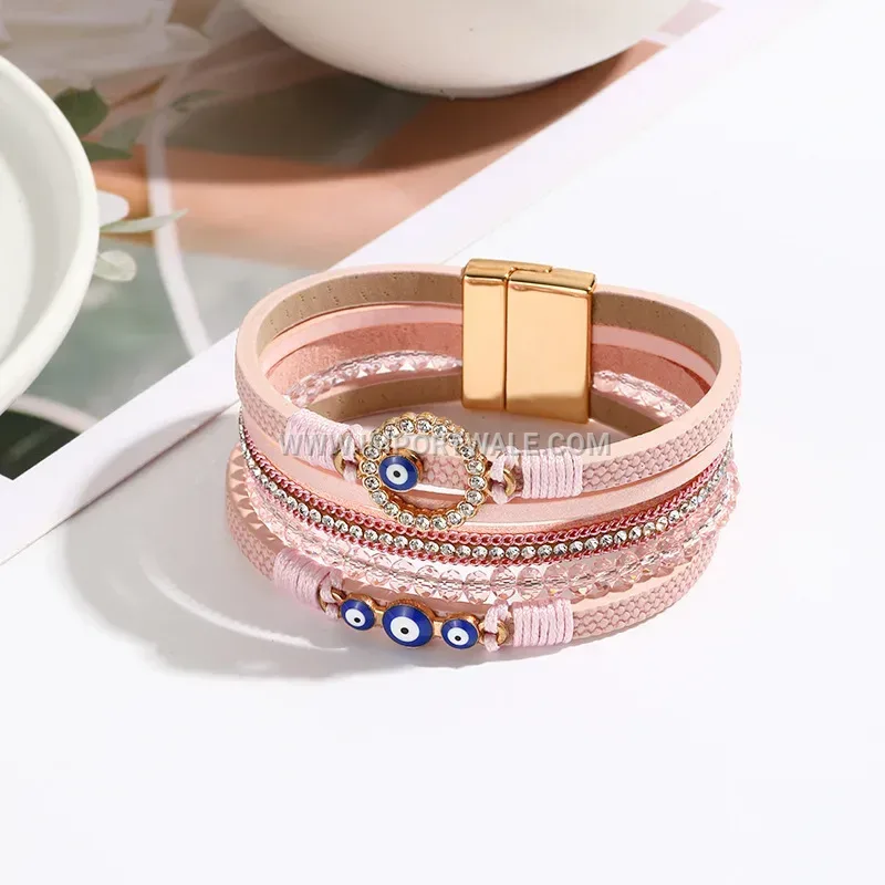 Handwoven Vintage Leather Cuff Bracelet With Alloy Magnetic Clasp