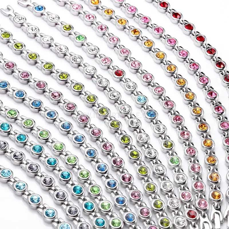 Chic Colorful Zirconia Inlaid Titanium Steel Magnetic Bracelet