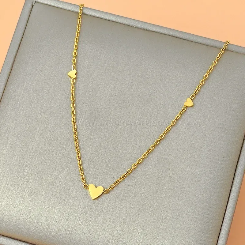 Premium Gold Titanium Steel Triple Heart Pendant Necklace
