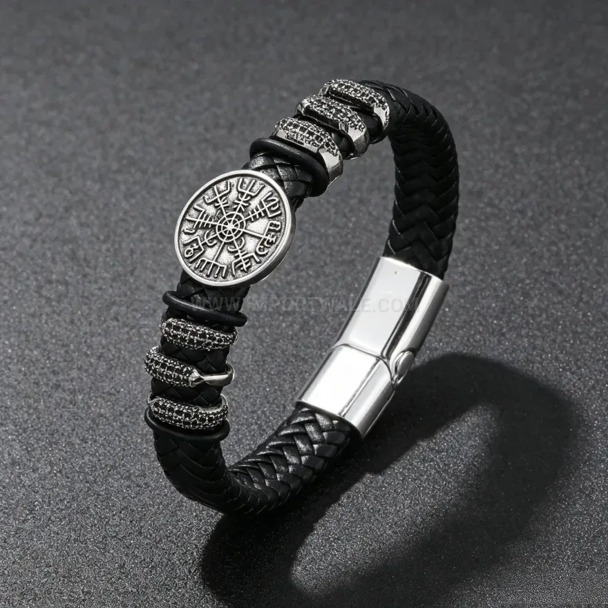 Premium Vintage Leather Wrapped Alloy Magnetic Clasp Bracelet