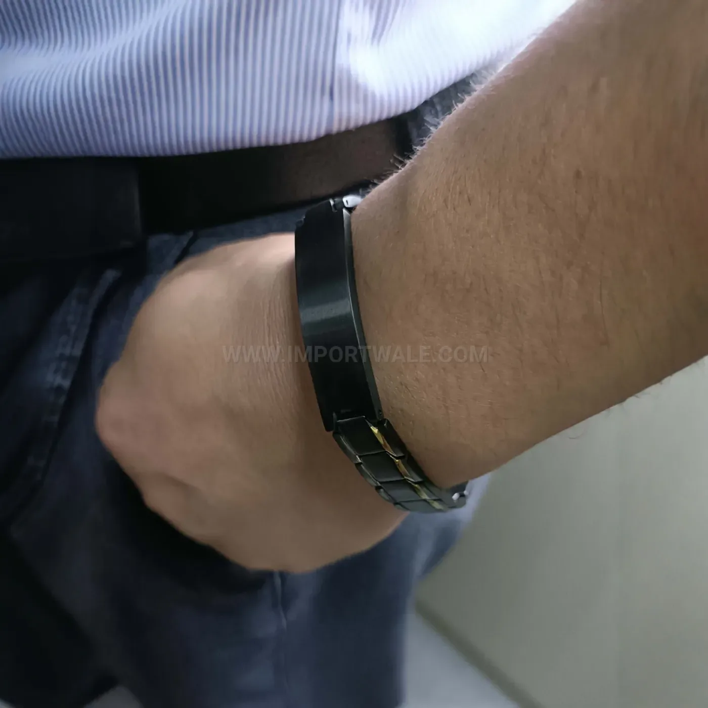 Men Two-Tone Titanium Steel Plate Bio Magnetic Bangle Bracelet