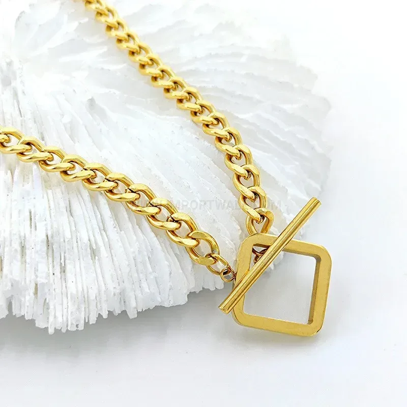 Chic Punk Gold Titanium Steel Toggle Clasp Choker Necklace
