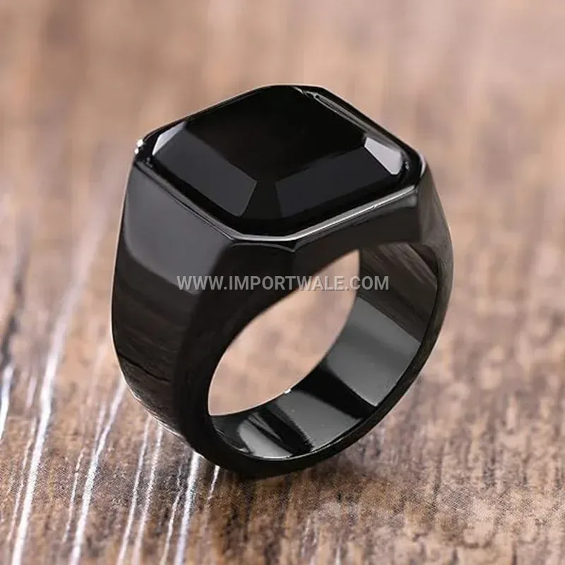 Square Faux Gemstone Stainless Steel Statement Band Ring