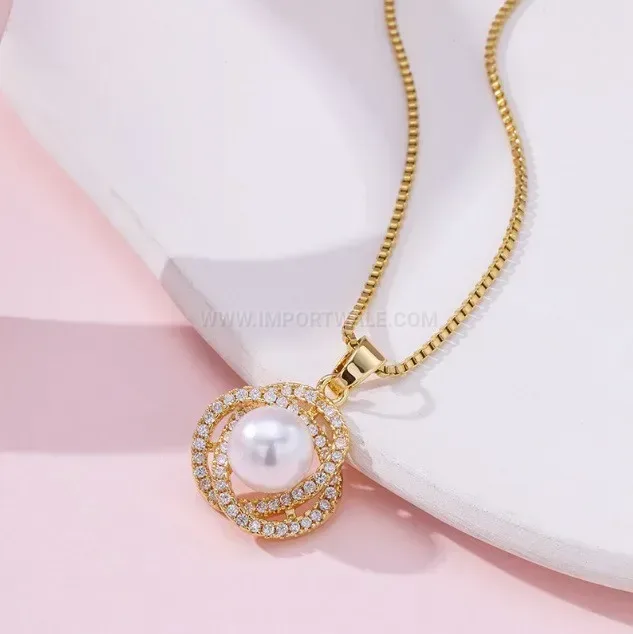 Stylish Titanium Steel Celestial Planet Pearl Pendant Necklace