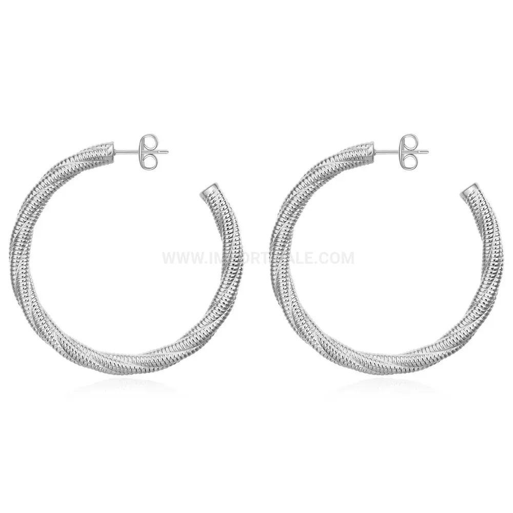 Modern Open Mesh Round Stainless Steel Hoop Stud Earrings