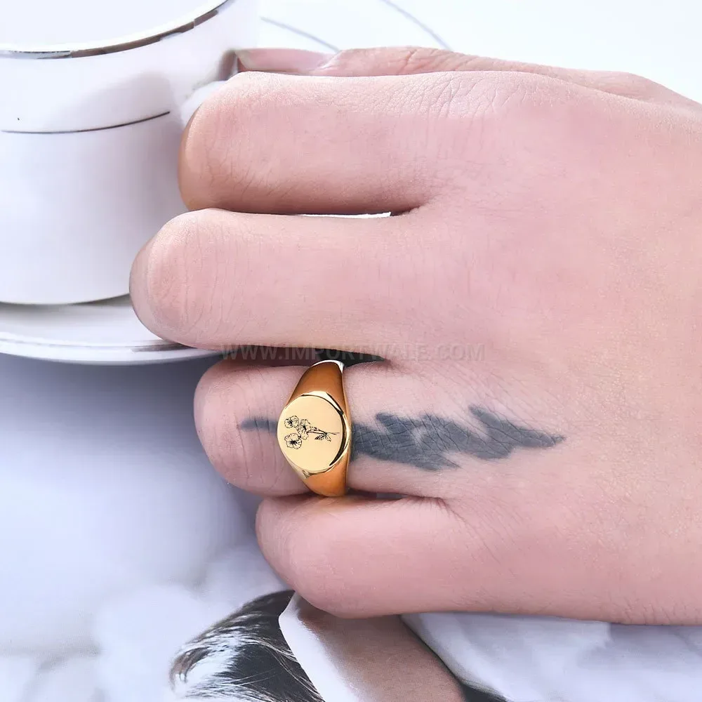 Premium Engraved Floral Motif Stainless Steel Signet Ring