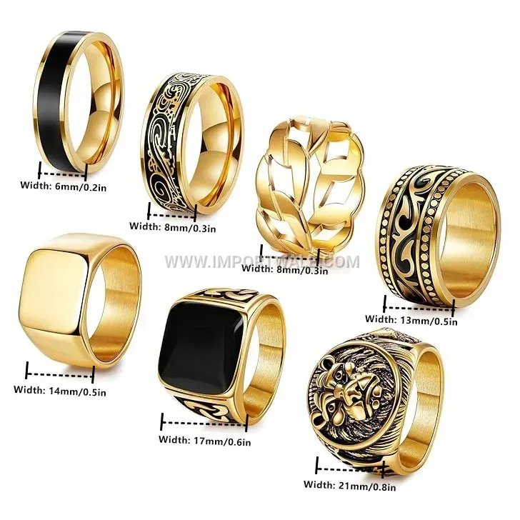 Vintage Style Geometric Stainless Steel Wide Band Ring