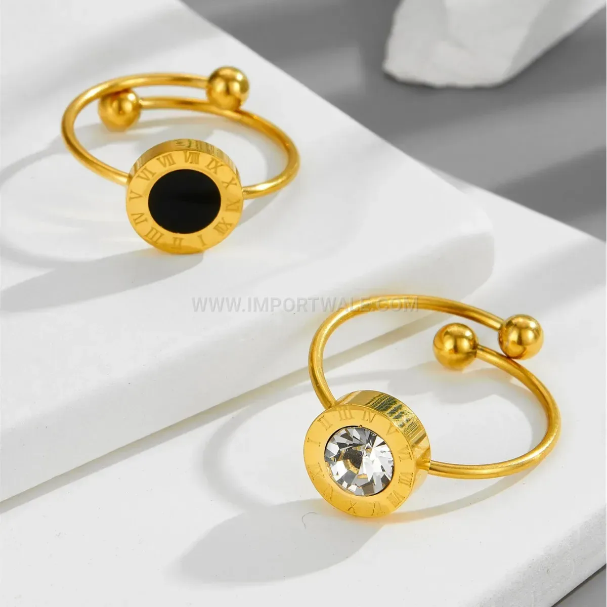 Adjustable Black Daisy Roman Numeral Titanium Steel Open Ring