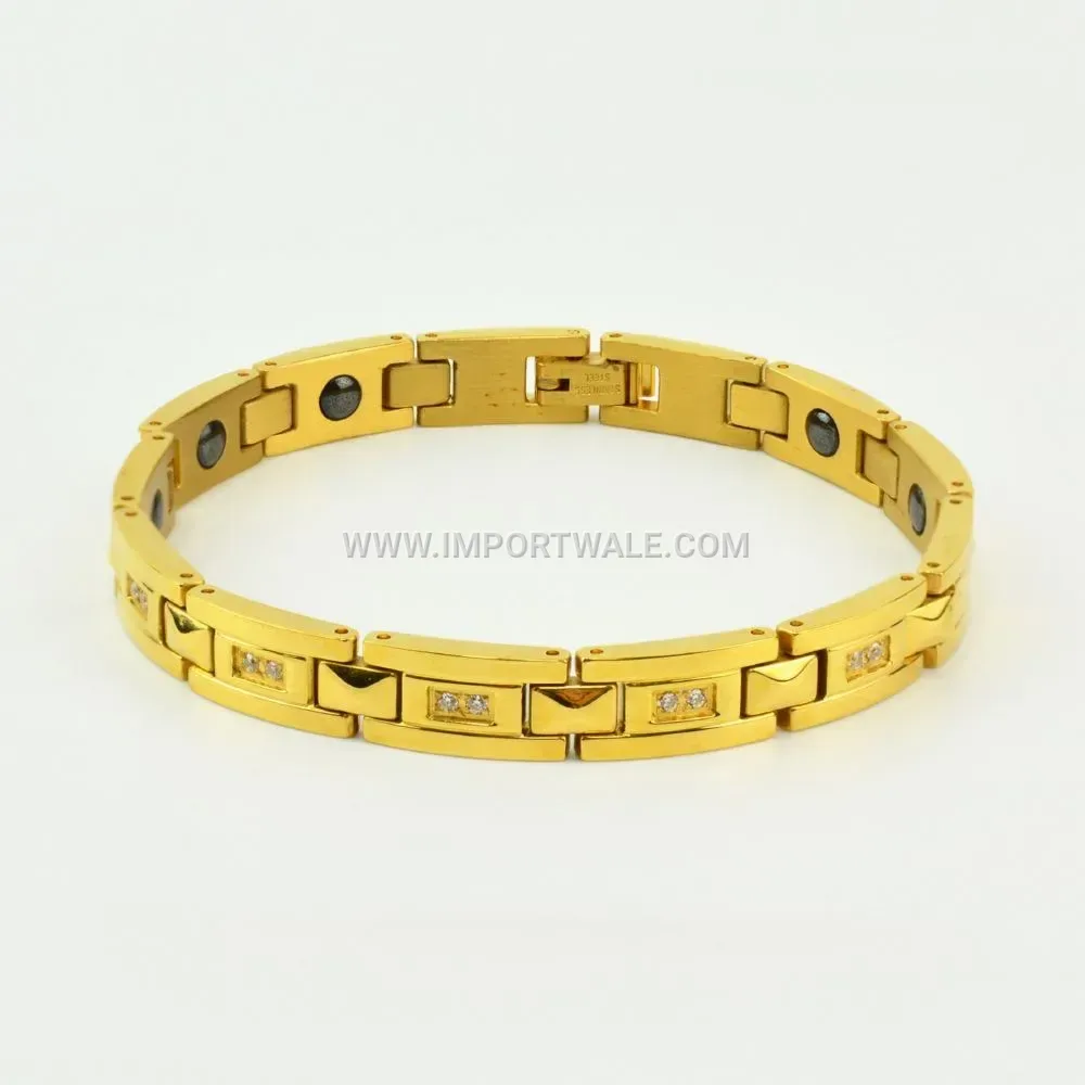 Women's CNC Rhinestone Magnetic Stainless Steel Bangle Bracelet