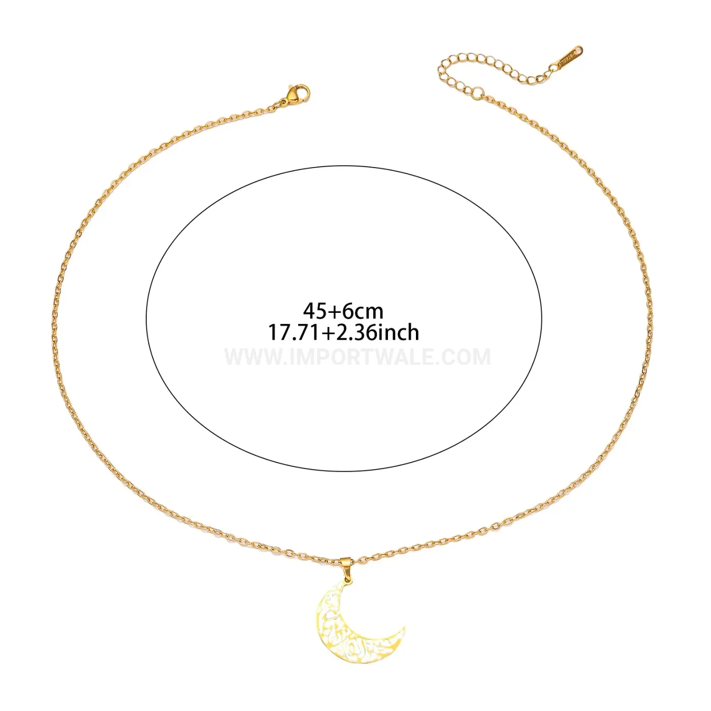 Stylish Crescent Moon Sabr Calligraphy Stainless Steel Pendant Necklace