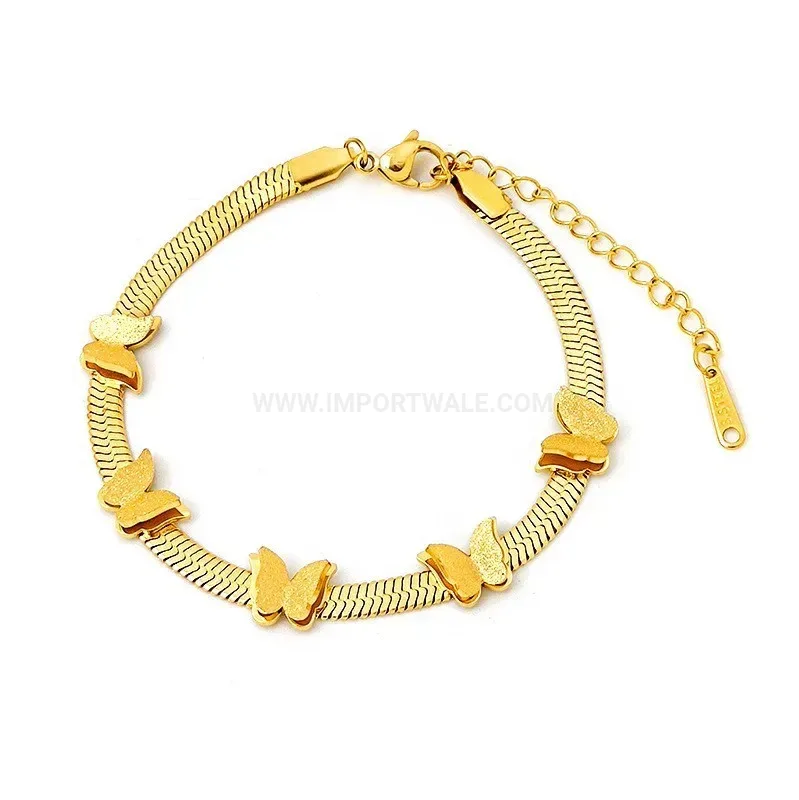 Stainless Steel Gold Butterfly Charm Snake Chain Bracelet