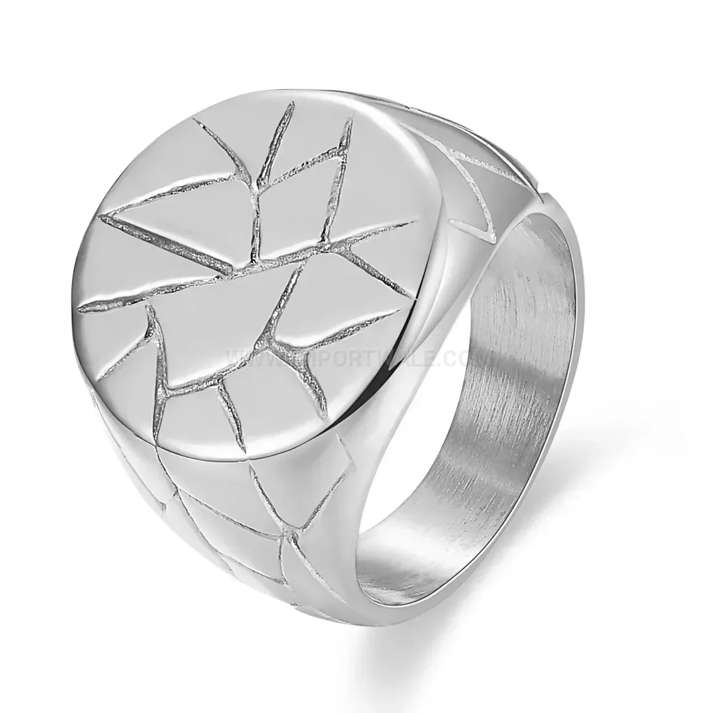 Trendy Textured Geometric Wide Band Stainless Steel Ring
