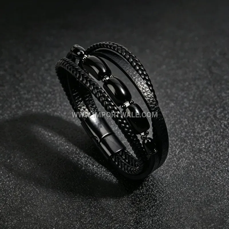 Multi Layer Natural Stone Braided Leather Bracelet