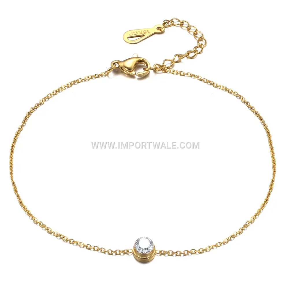 Solitaire Zirconia Stainless Steel Chain Bracelet