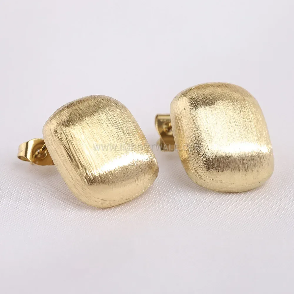 Vintage Brushed Square Stainless Steel Geometric Stud Earrings