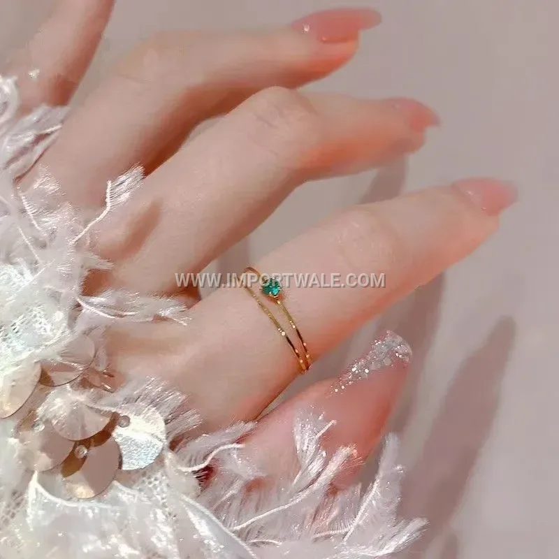 Gold Stainless Steel Ultra Thin Zircon Accent Ring