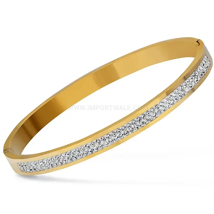 Chic Double-Row Rhinestone Stainless Steel Bangle Bracelet