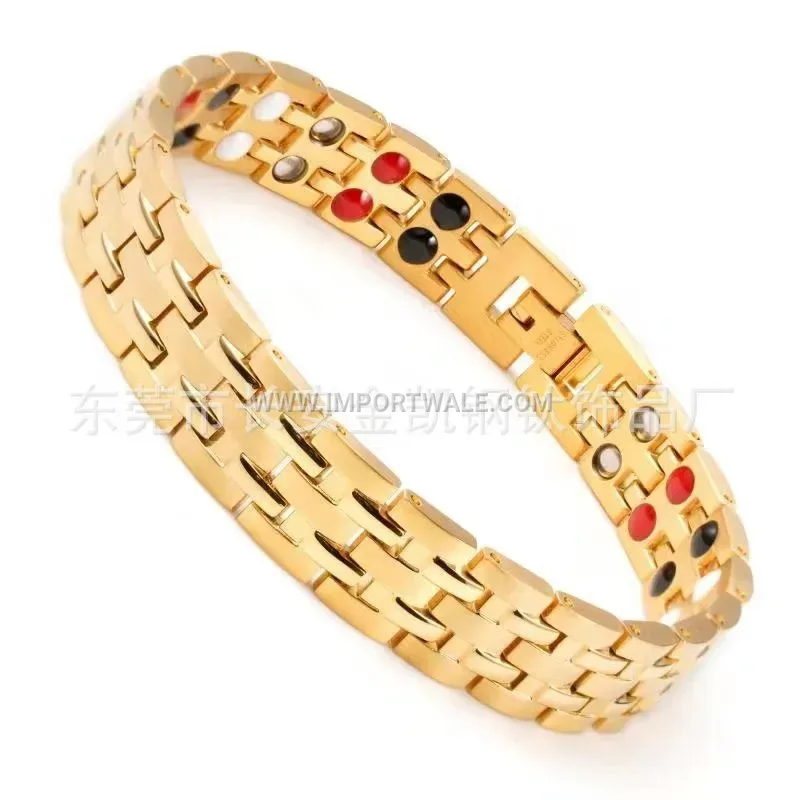 Dual Row Sandblasted Geometric Stainless Steel Magnetic Bracelet