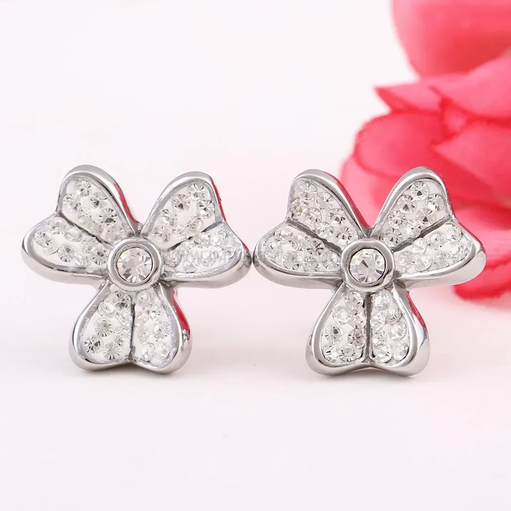 Crystal Pave Camellia Flower Stainless Steel Earrings