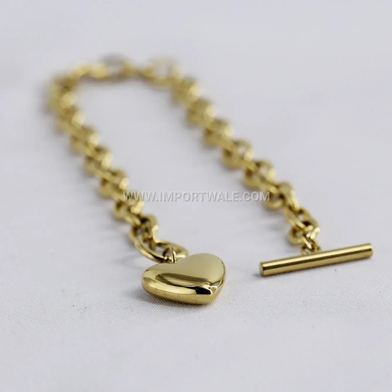 Stainless Steel Heart Cross Chain Toggle Clasp Bracelet