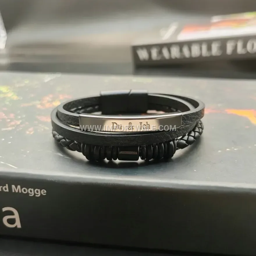 Multi Layer Braided Leather Tube Magnetic Clasp Wristband