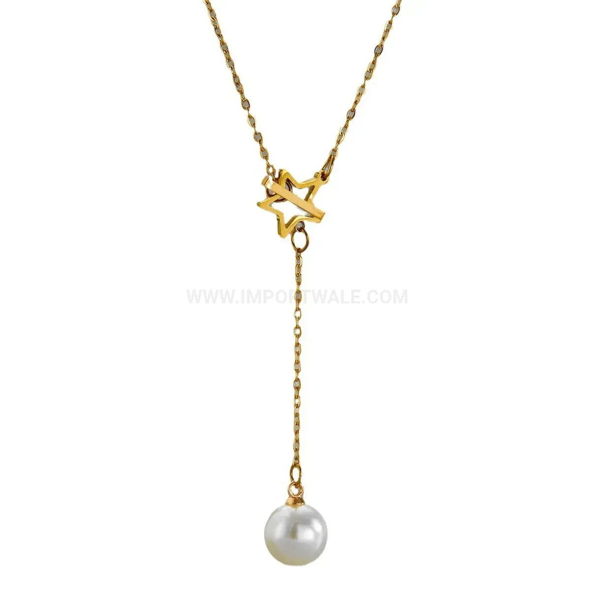 Fashion Gold Plated Titanium Steel Shell Pearl Star OT Buckle Necklace