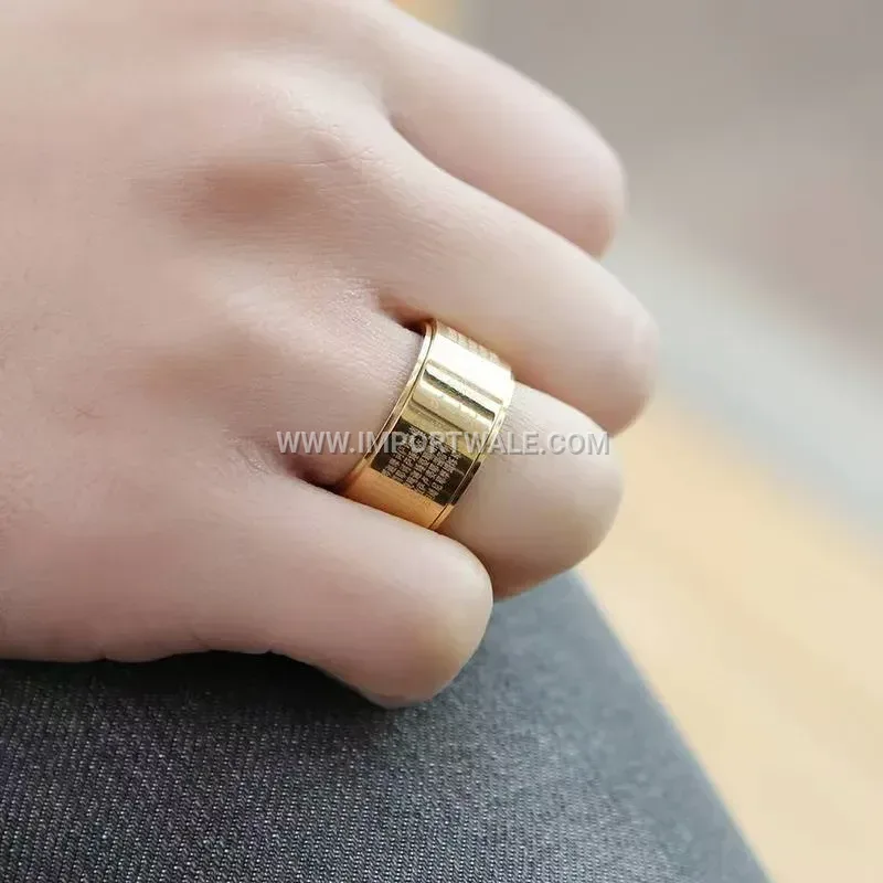 Mantra Engraved Stainless Steel Spinner Band Ring