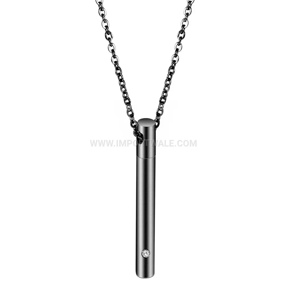 Bar Keepsake Cylinder Stainless Steel Pendant Necklace